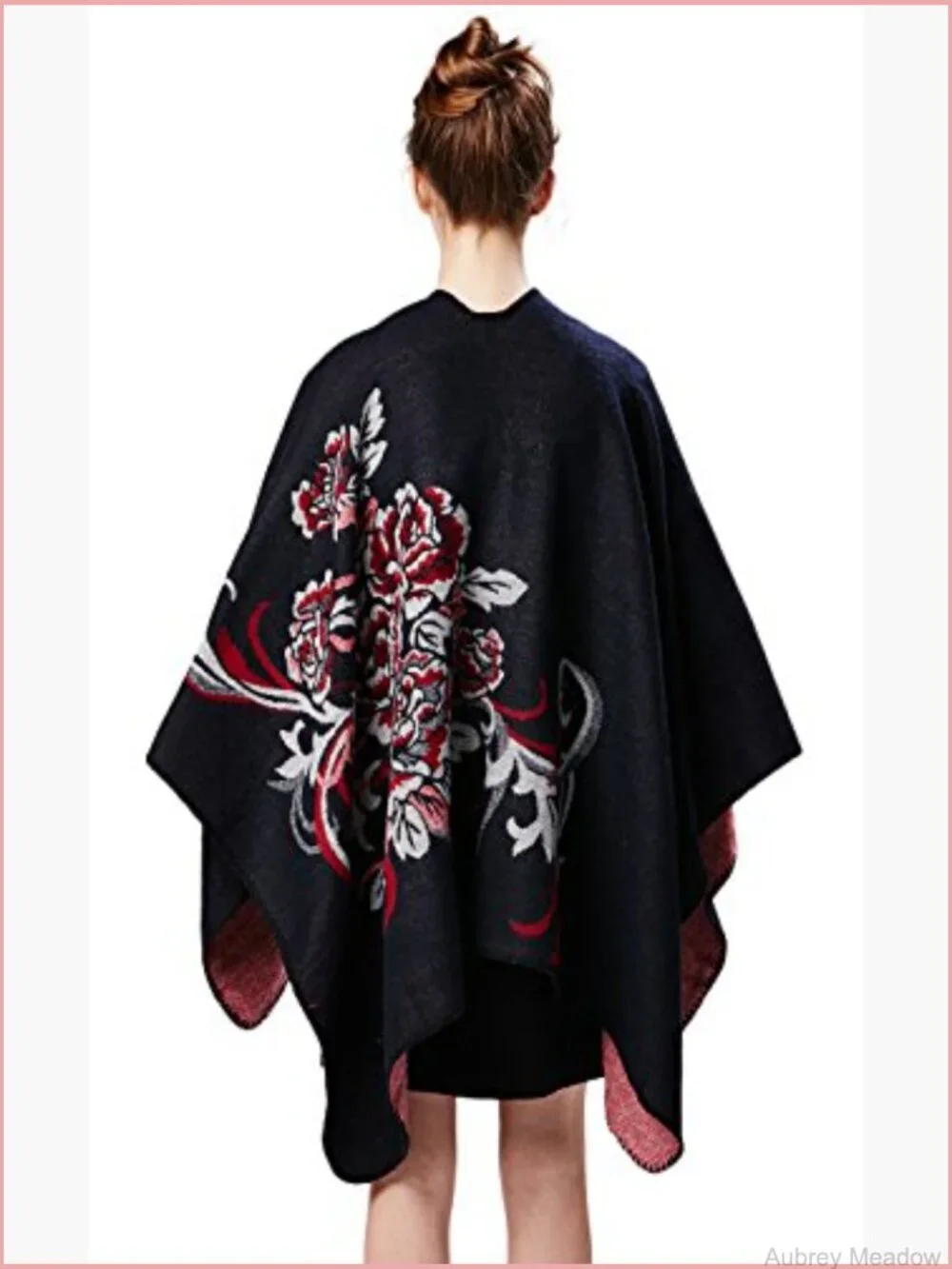 Retro Warm Floral Poncho Cape Open Front Sweater Shawl Cardigan